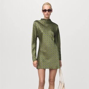 NWT Mango Satin Printed Dress with Perkins Collar